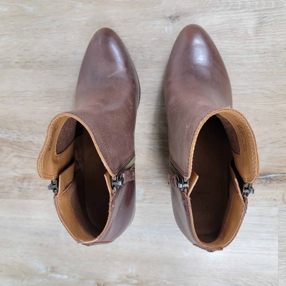 Frye Judith Brown Leather Double Zip Ankle Boots - Picture 9 of 10